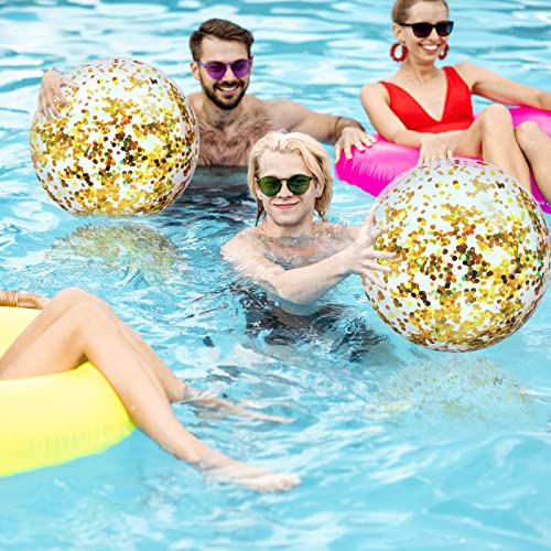Civaner 10 Pcs Inflatable Glitter Beach Balls 16 Inch Sparkly Confetti Pool Balls for Party Decorations Blow up Balloon Toys for Birthday Summer Fall Halloween Wedding Christmas(Gold) - Image 2