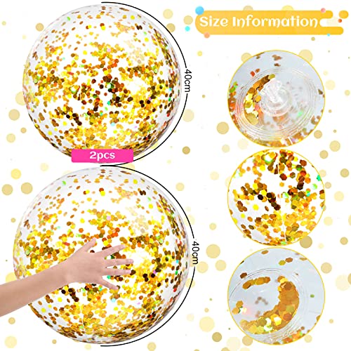 Civaner 10 Pcs Inflatable Glitter Beach Balls 16 Inch Sparkly Confetti Pool Balls for Party Decorations Blow up Balloon Toys for Birthday Summer Fall Halloween Wedding Christmas(Gold) - Image 4