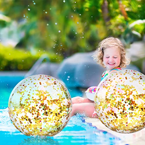 Civaner 10 Pcs Inflatable Glitter Beach Balls 16 Inch Sparkly Confetti Pool Balls for Party Decorations Blow up Balloon Toys for Birthday Summer Fall Halloween Wedding Christmas(Gold) - Image 5