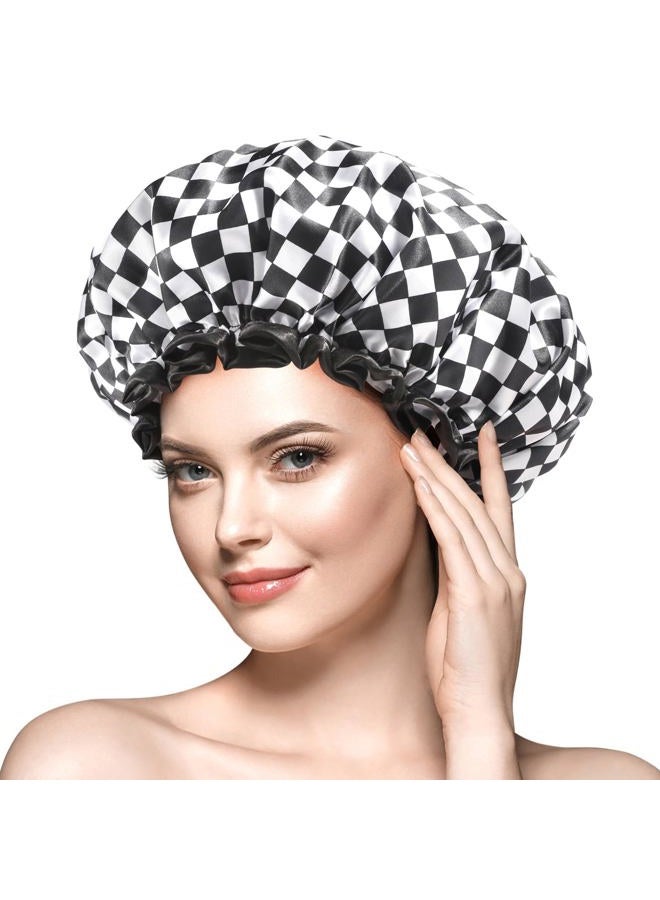 mikimini Shower Cap for Women 2 Packs, Reusable Double Layers Waterproof Large Bathing Shower Hat with Soft Comfortable PEVA Lining, non-fading, Stretchy & Shower Cap for Long Hair - Image 1