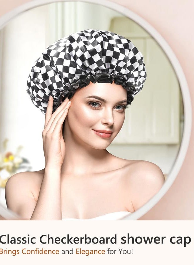 mikimini Shower Cap for Women 2 Packs, Reusable Double Layers Waterproof Large Bathing Shower Hat with Soft Comfortable PEVA Lining, non-fading, Stretchy & Shower Cap for Long Hair - Image 3