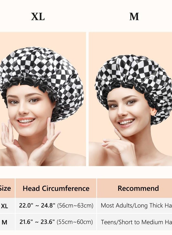 mikimini Shower Cap for Women 2 Packs, Reusable Double Layers Waterproof Large Bathing Shower Hat with Soft Comfortable PEVA Lining, non-fading, Stretchy & Shower Cap for Long Hair - Image 2