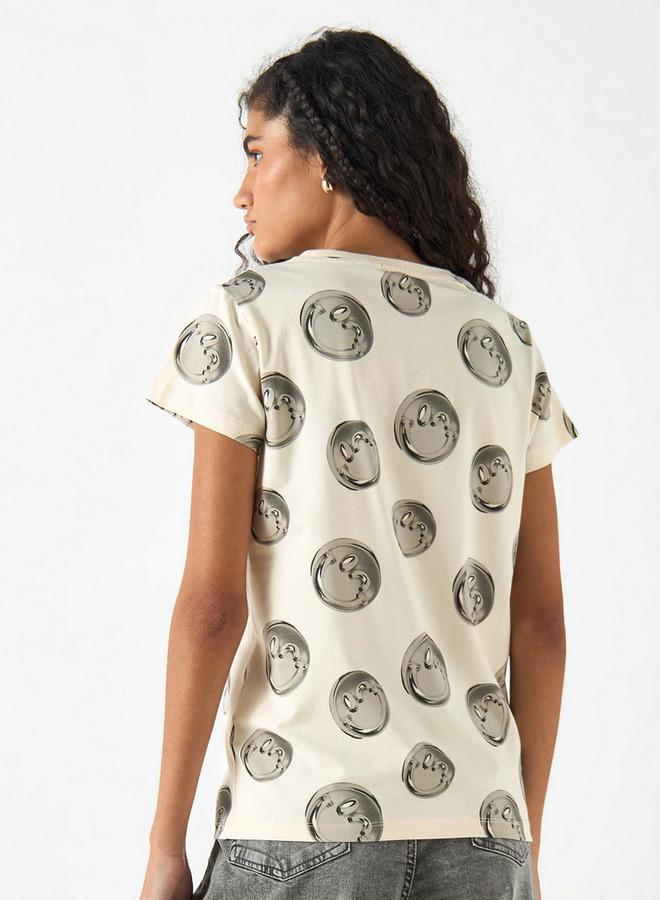 SP Characters All-Over S.W. Smiley Print Crew Neck T-shirt with Short Sleeves - Image 3