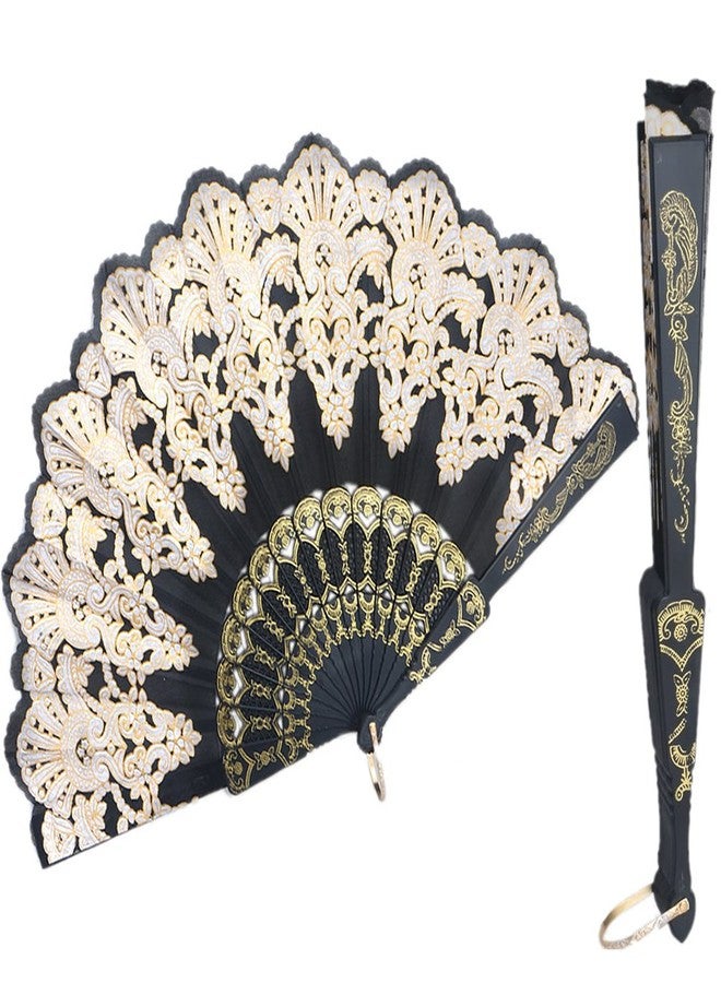 Youngy Black Spanish Style Wedding Lace Silk Folding Hand Held Flower Fan hand held fan folding large hand held fan folding decorative fans for party decorative fans for wall oriental decorative - Image 4