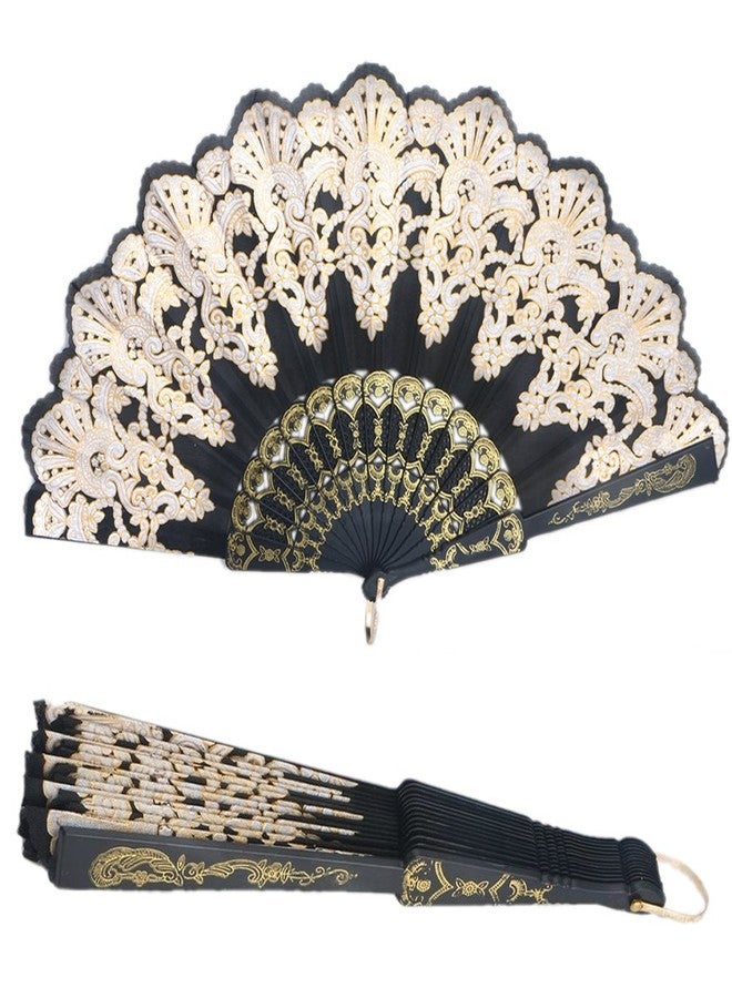 Youngy Black Spanish Style Wedding Lace Silk Folding Hand Held Flower Fan hand held fan folding large hand held fan folding decorative fans for party decorative fans for wall oriental decorative - Image 3