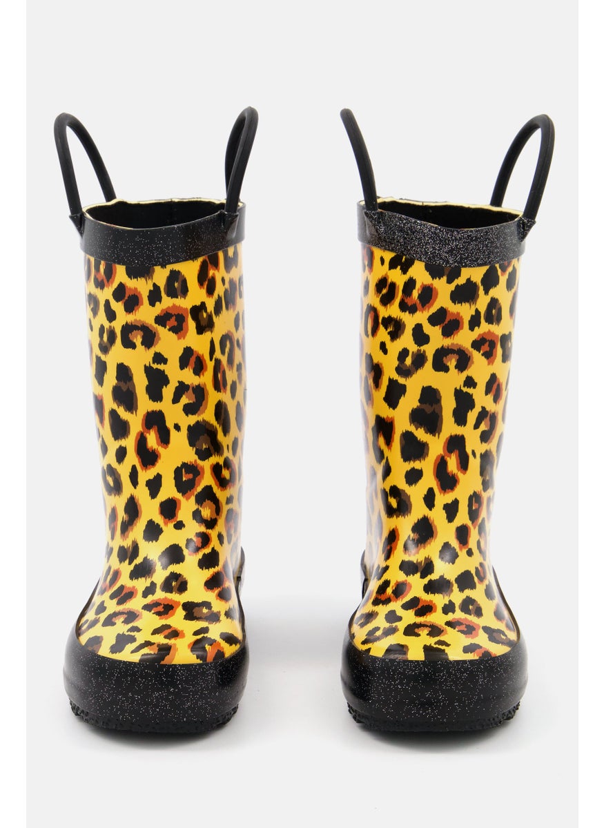 Rainbow Daze Kids Girl Leopard Printed Rain Boot, Brown Combo  - Image 3