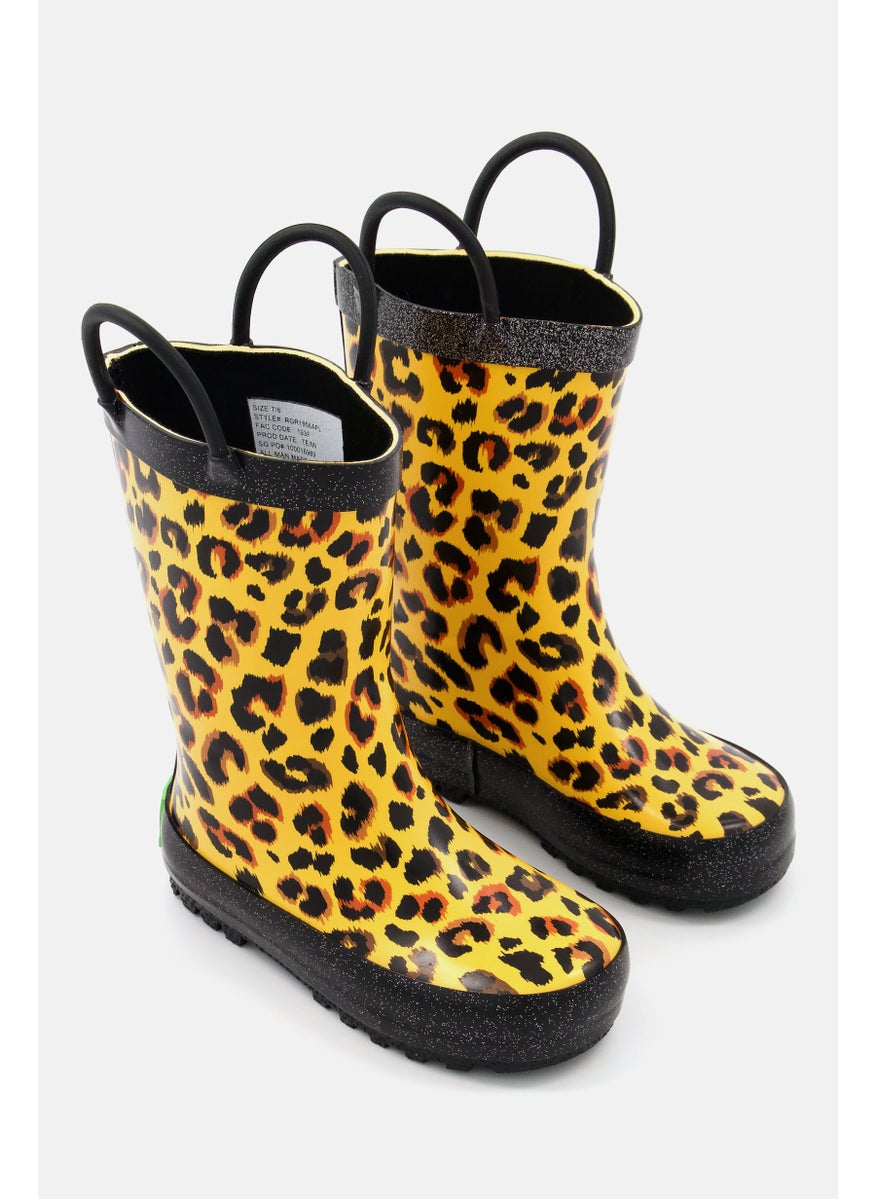 Rainbow Daze Kids Girl Leopard Printed Rain Boot, Brown Combo  - Image 1