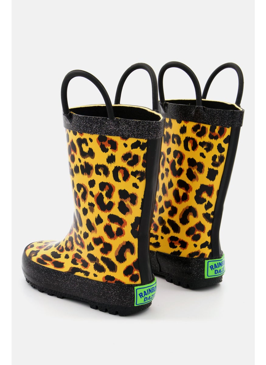 Rainbow Daze Kids Girl Leopard Printed Rain Boot, Brown Combo  - Image 2