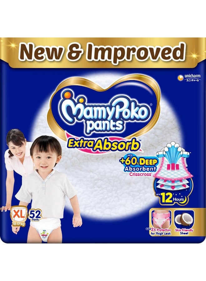 MamyPoko Pants Extra Absorb Baby Diapers, X-Large (Xl), 52 Count, 12-17Kg