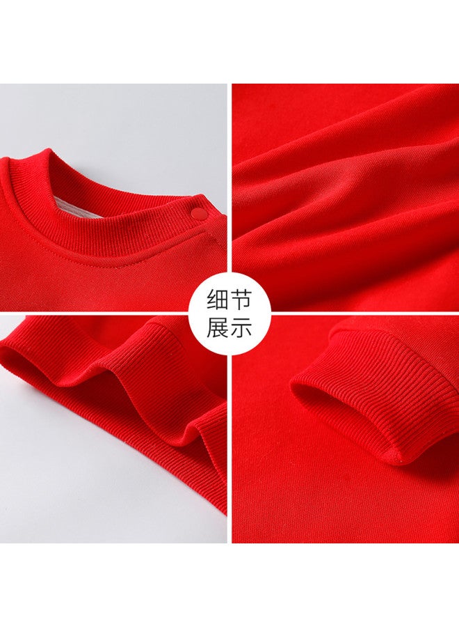 YISHUANGER Boys' Autumn And Winter Fleece-lined Thickened Hoodie Set For Baby Boys, Car Excavator New Year Red Clothing - Image 4