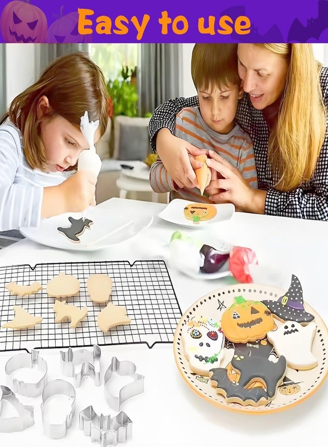 uadbau Halloween Cookie Cutters Set, 9-Piece Metal Cookie Cutters - Stainless Steel Silver, Including Pumpkin, Ghost, Coffin, Bat, Witch Hat, Cat, Candy, Skull, for Halloween Food Decor - Image 3