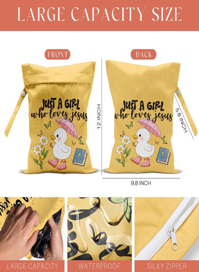 VBCVBGFH 4 Pack Cute Wet Bag Waterproof Washable Reusable Wet Dry Bag for Swimsuit Clothes Cloth Diaper Travel Beach Pool Yoga Gym Toiletries Travel Beach Essentials, Bow Animal Goose Decor Lovers Gift - Image 5