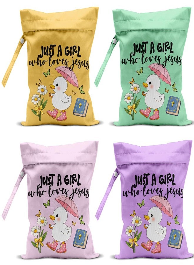 VBCVBGFH 4 Pack Cute Wet Bag Waterproof Washable Reusable Wet Dry Bag for Swimsuit Clothes Cloth Diaper Travel Beach Pool Yoga Gym Toiletries Travel Beach Essentials, Bow Animal Goose Decor Lovers Gift - Image 1
