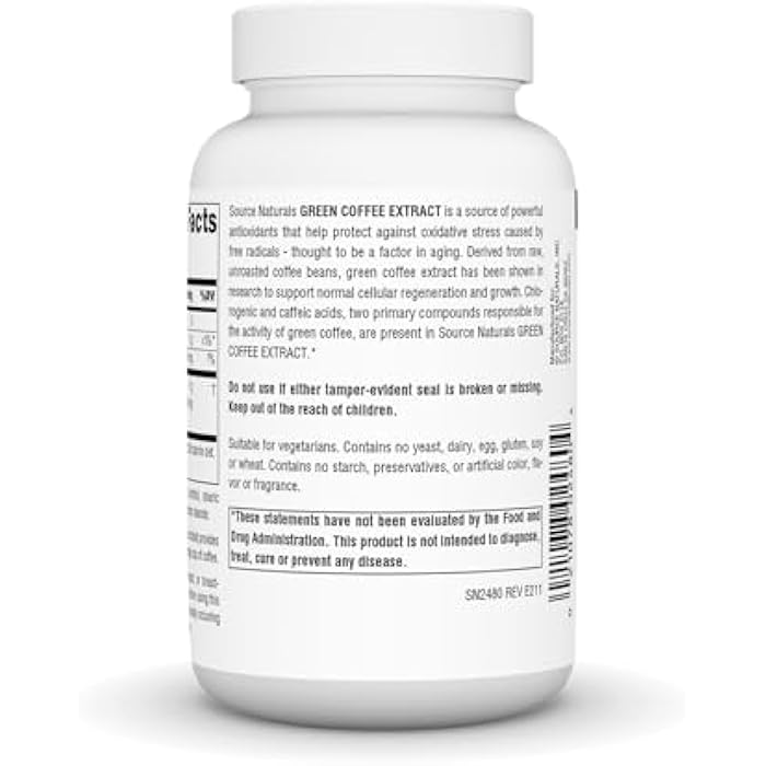 Source Naturals Energizing Green Coffee Extract, Powerful Natural Antioxidant*, 500 mg Tablet - 120 Tablets - Image 3