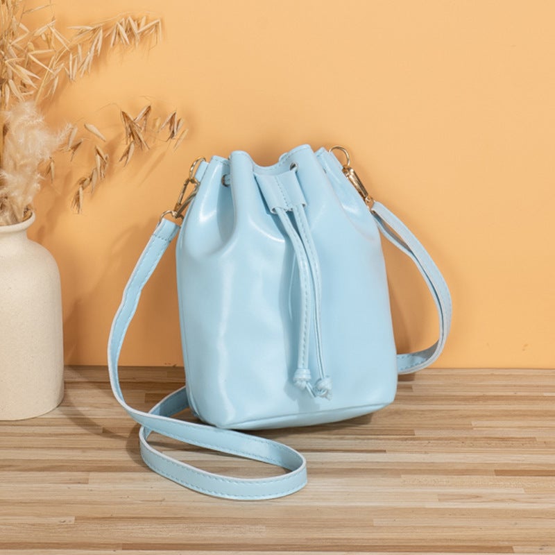 Fresh Sweet Bucket Bag 2023 New Solid Color Drawstring Messenger Bag Bag Female - Image 5