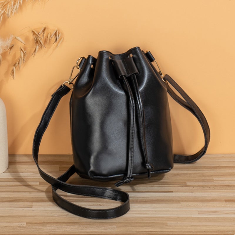 Fresh Sweet Bucket Bag 2023 New Solid Color Drawstring Messenger Bag Bag Female - Image 3
