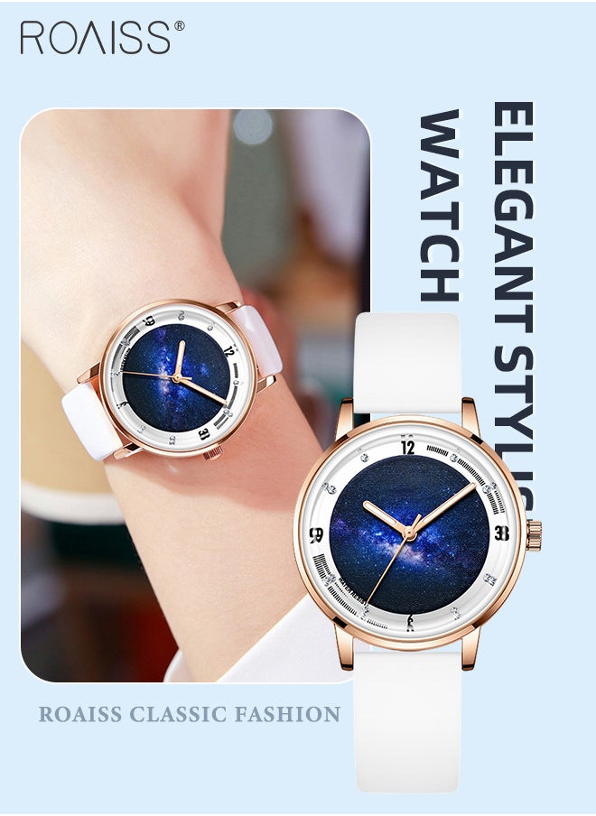 roaiss - Silicone Strap Quartz Watches for Women, Analog Display Round Starry Sky Dial, Waterproof Luminous Simple WristWatch as Gift for Ladies - Image 1
