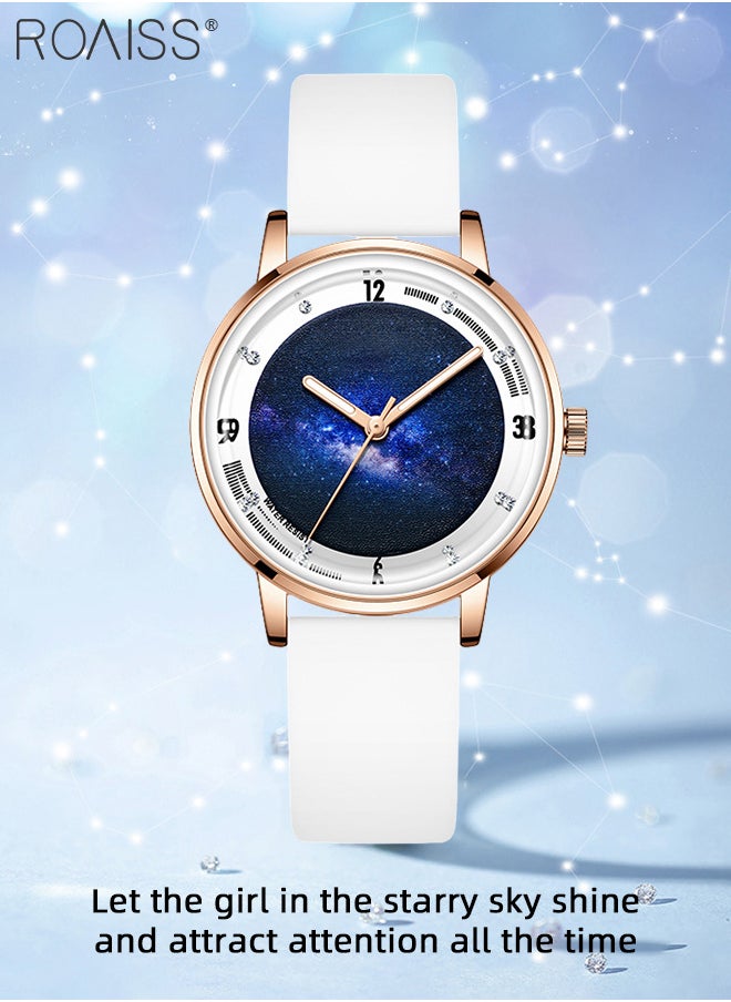 roaiss - Silicone Strap Quartz Watches for Women, Analog Display Round Starry Sky Dial, Waterproof Luminous Simple WristWatch as Gift for Ladies - Image 1