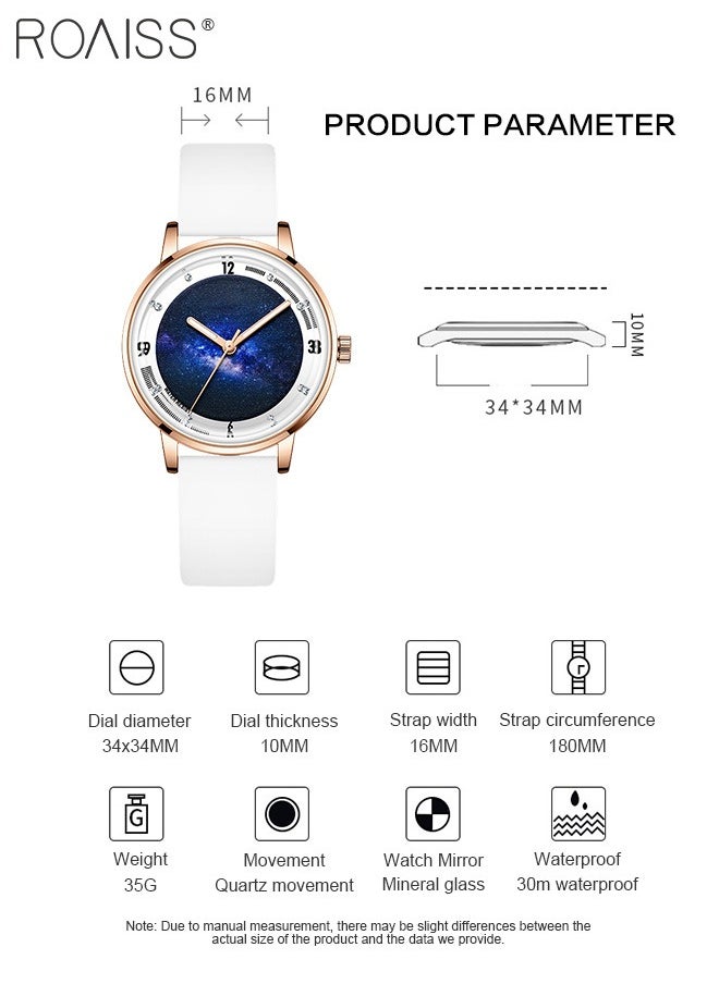 roaiss - Silicone Strap Quartz Watches for Women, Analog Display Round Starry Sky Dial, Waterproof Luminous Simple WristWatch as Gift for Ladies - Image 1