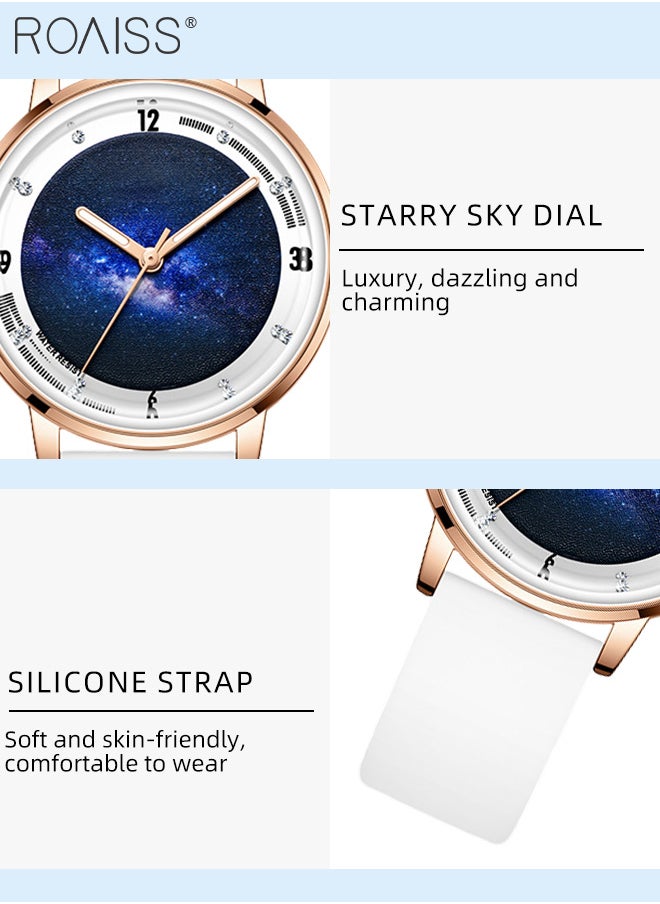 roaiss - Silicone Strap Quartz Watches for Women, Analog Display Round Starry Sky Dial, Waterproof Luminous Simple WristWatch as Gift for Ladies - Image 1