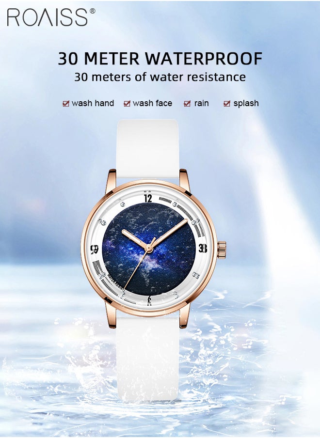 roaiss - Silicone Strap Quartz Watches for Women, Analog Display Round Starry Sky Dial, Waterproof Luminous Simple WristWatch as Gift for Ladies - Image 1
