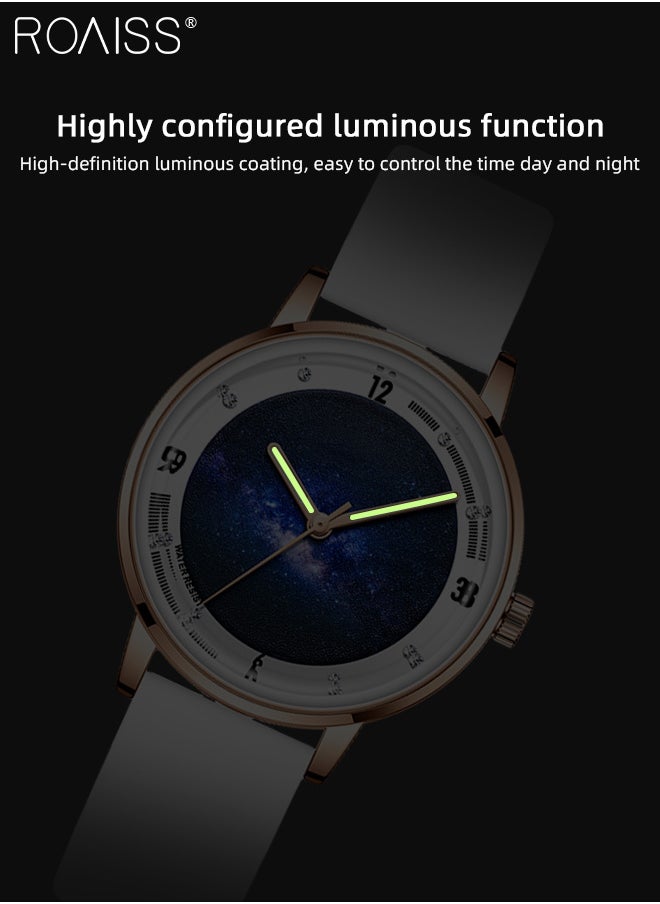 roaiss - Silicone Strap Quartz Watches for Women, Analog Display Round Starry Sky Dial, Waterproof Luminous Simple WristWatch as Gift for Ladies - Image 1