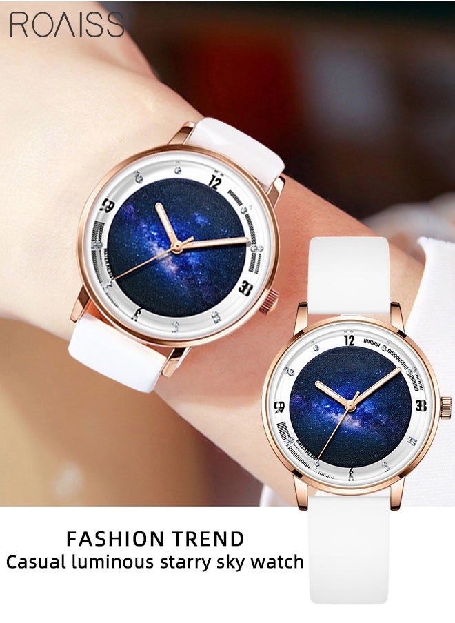 roaiss - Silicone Strap Quartz Watches for Women, Analog Display Round Starry Sky Dial, Waterproof Luminous Simple WristWatch as Gift for Ladies - Image 1