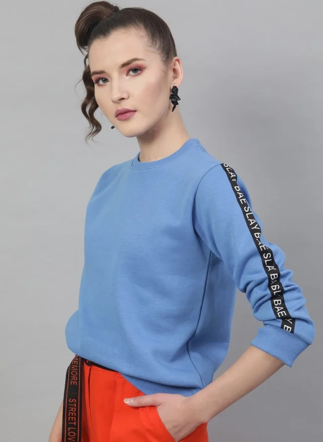 STREET 9 Blue Solid Pullover Sweatshirt for Women