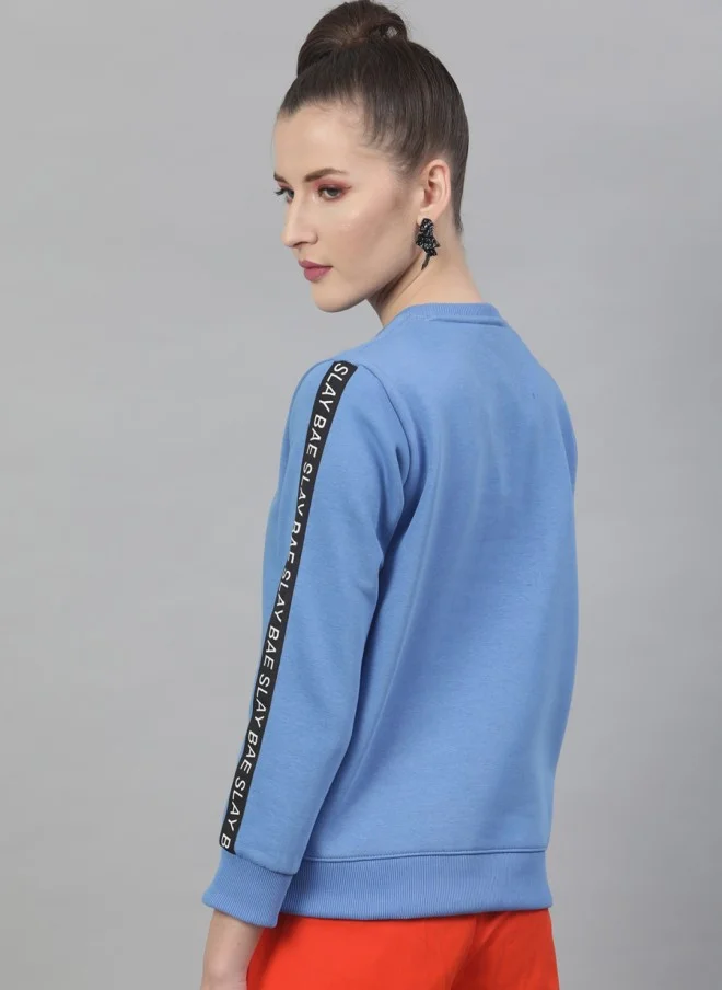 STREET 9 Blue Solid Pullover Sweatshirt for Women