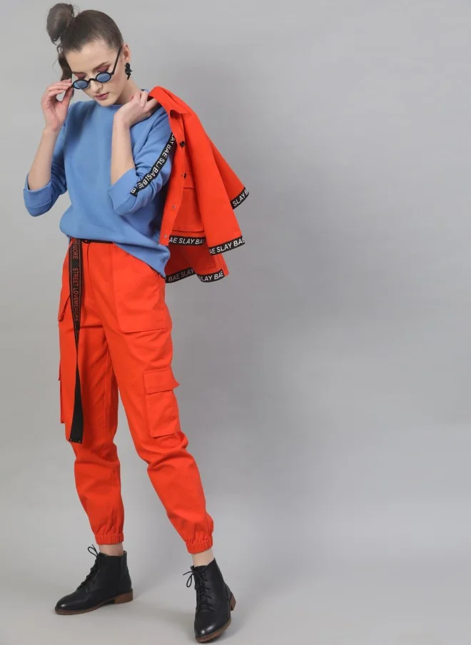 STREET 9 Blue Solid Pullover Sweatshirt for Women