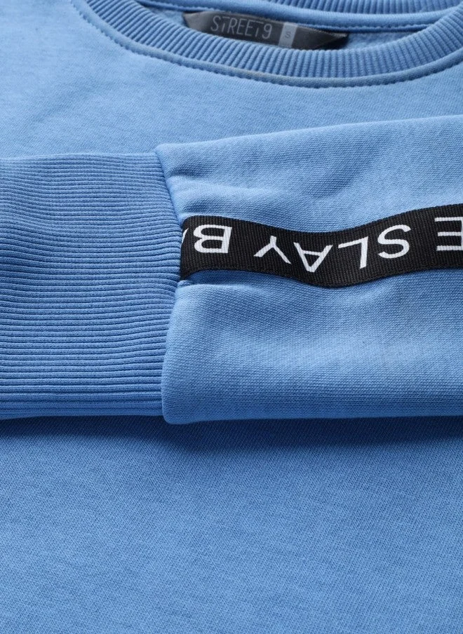STREET 9  Blue Solid Pullover Sweatshirt for Women  | Best Price UAE