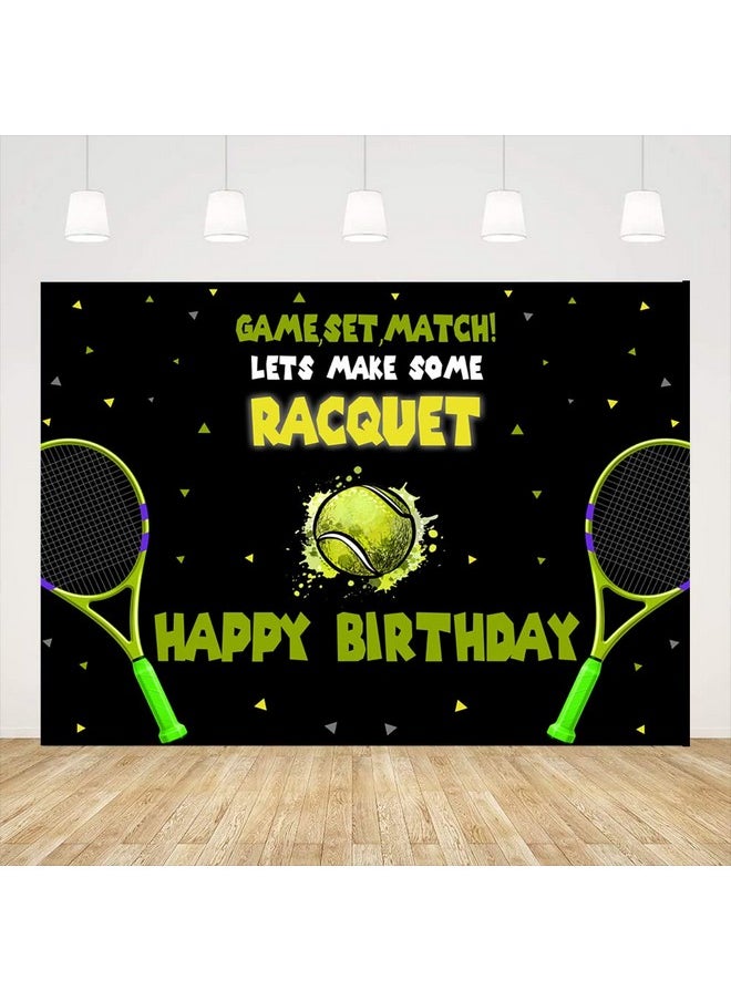 Ticuenicoa 5X3Ft Tennis Themed Backdrop Tennis Ball Happy Birthday Party Decorations For Teens Kids Game Time Background For Photography Newborn Baby Birthday Party Cake Table Banner  - Image 1