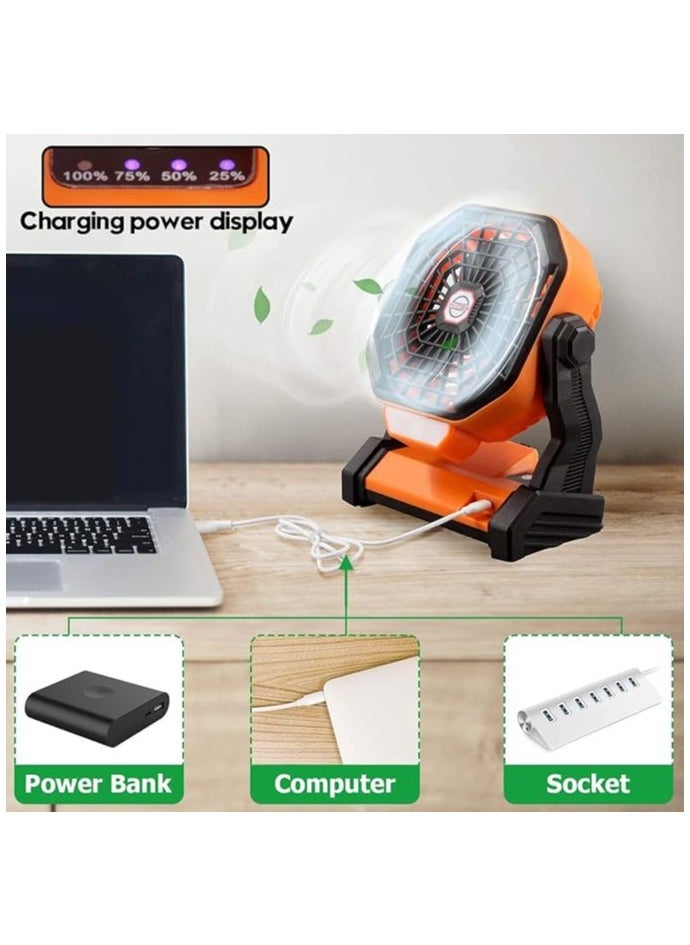 ET-LIFE Camping Fan Table Fan Portable Fan with LED Light Design Desk Fan Rechargeable Adjustable Speed Brightness with Hook for Camping Hiking BBQ Indoor Outdoor Home Office Travel  - Image 4