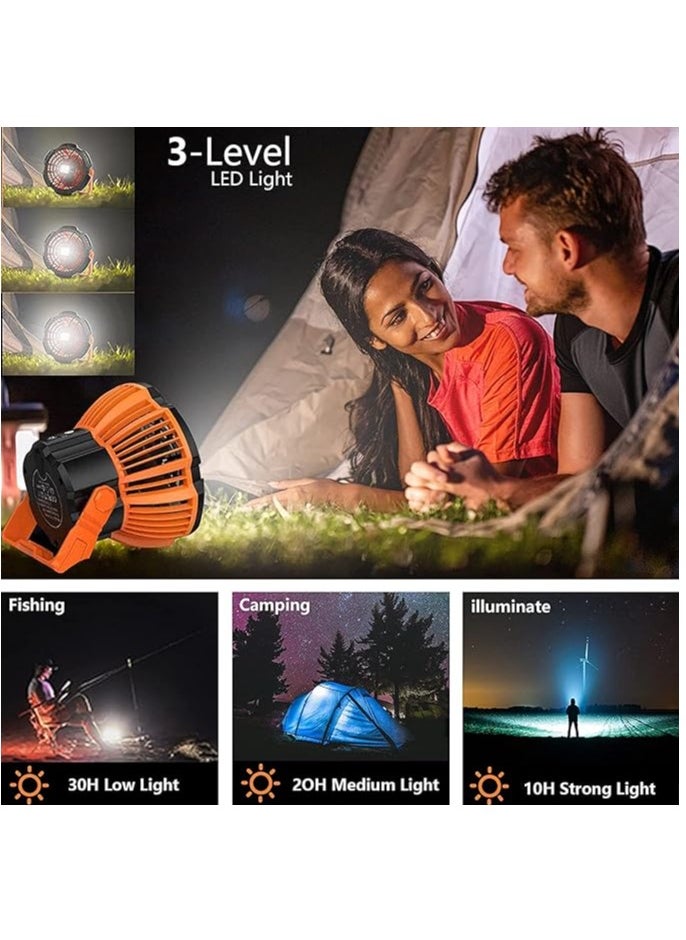 ET-LIFE Camping Fan Table Fan Portable Fan with LED Light Design Desk Fan Rechargeable Adjustable Speed Brightness with Hook for Camping Hiking BBQ Indoor Outdoor Home Office Travel  - Image 3