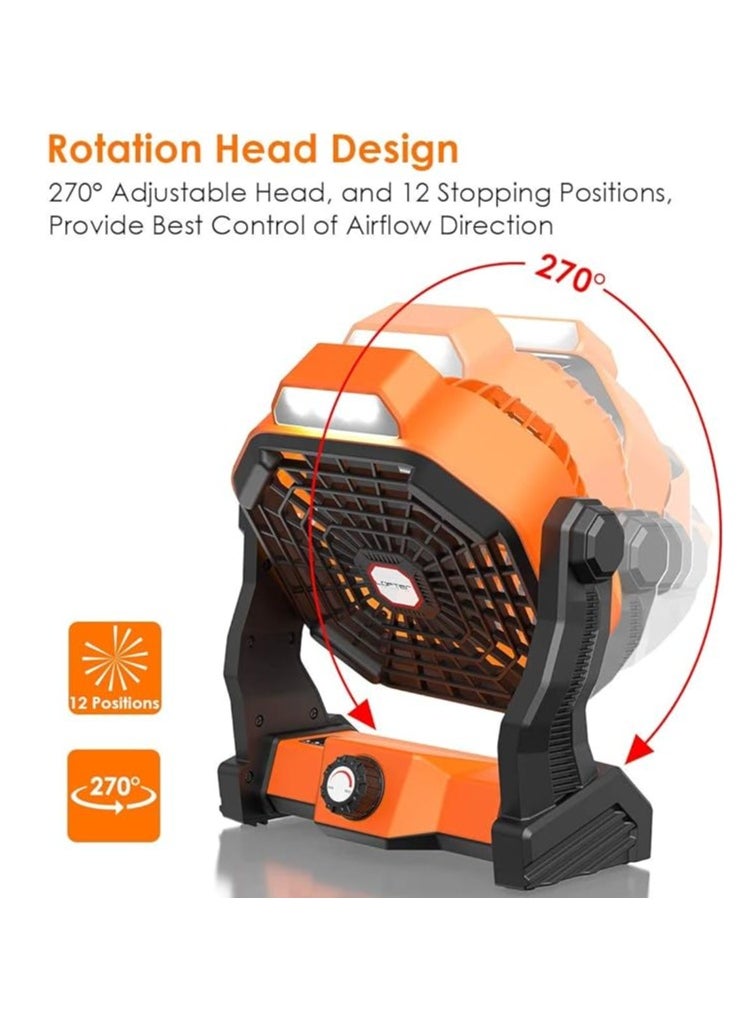 ET-LIFE Camping Fan Table Fan Portable Fan with LED Light Design Desk Fan Rechargeable Adjustable Speed Brightness with Hook for Camping Hiking BBQ Indoor Outdoor Home Office Travel  - Image 5