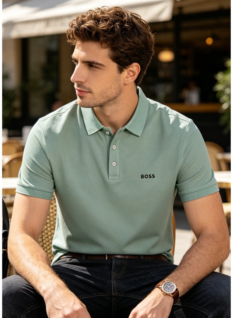 BOSS Men's Short Sleeve Pique Cotton Polo Shirt Regular Fit Casual Business Top - Mint Green - Image 5