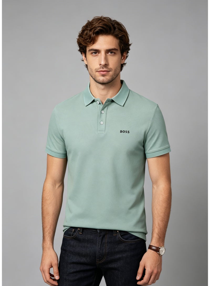 BOSS Men's Short Sleeve Pique Cotton Polo Shirt Regular Fit Casual Business Top - Mint Green - Image 1