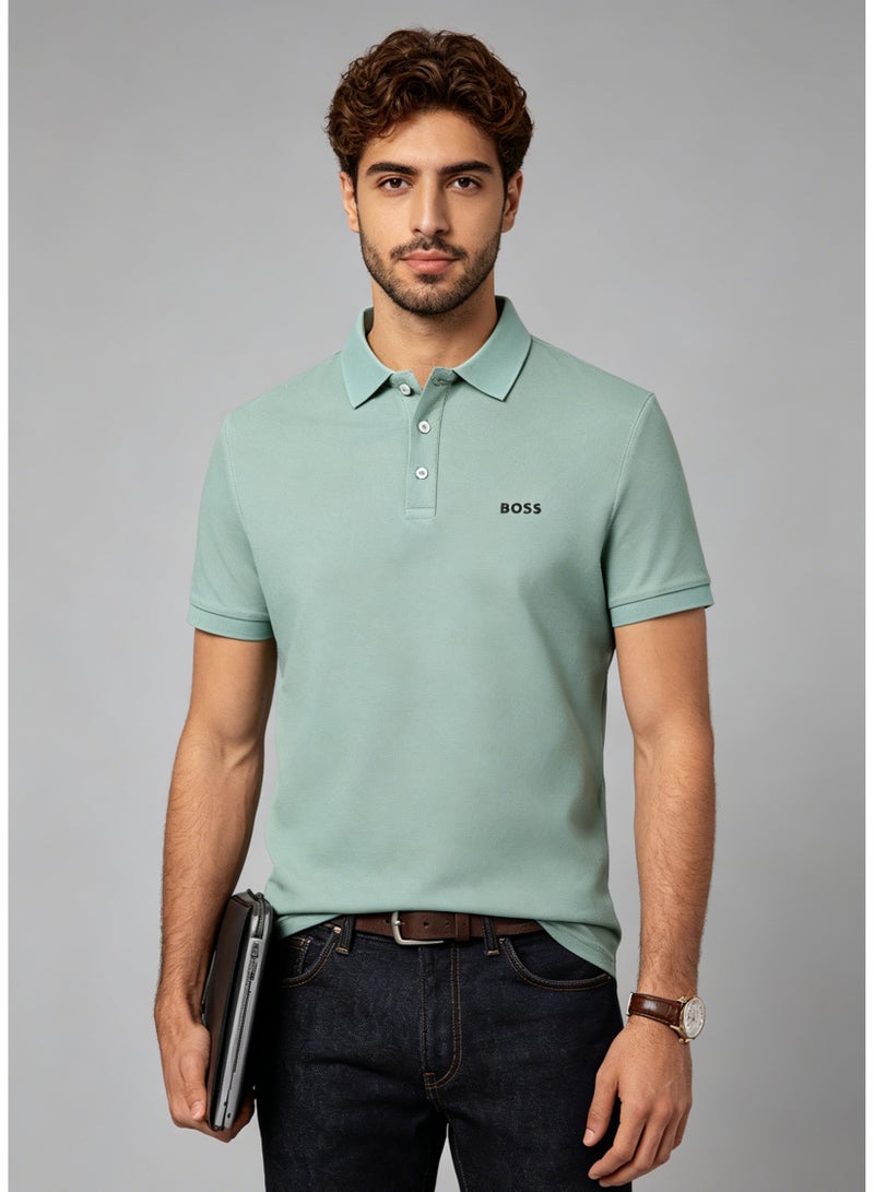 BOSS Men's Short Sleeve Pique Cotton Polo Shirt Regular Fit Casual Business Top - Mint Green - Image 2