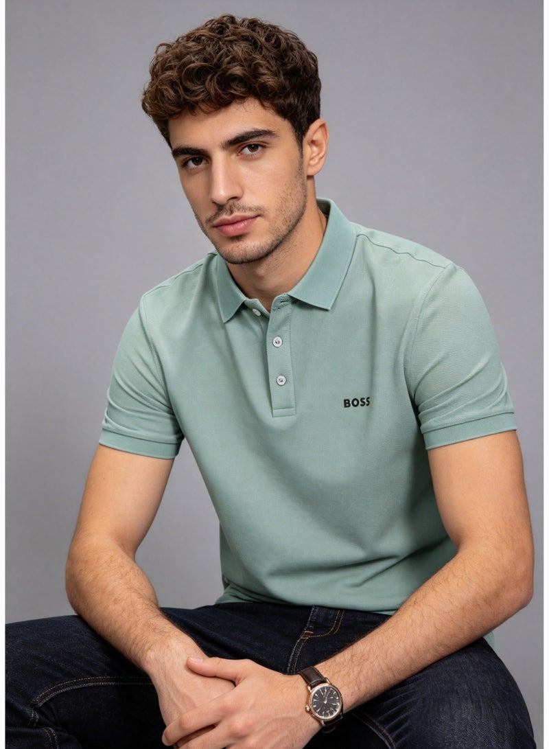 BOSS Men's Short Sleeve Pique Cotton Polo Shirt Regular Fit Casual Business Top - Mint Green - Image 4