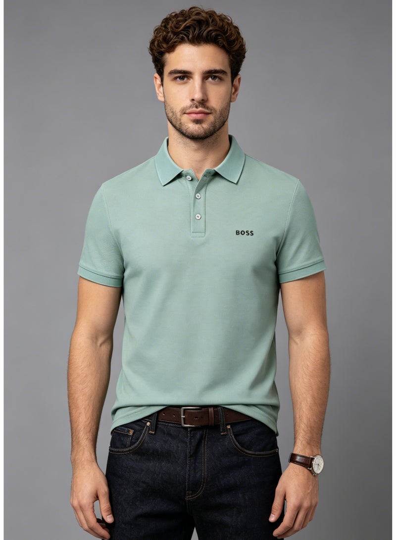 BOSS Men's Short Sleeve Pique Cotton Polo Shirt Regular Fit Casual Business Top - Mint Green - Image 3
