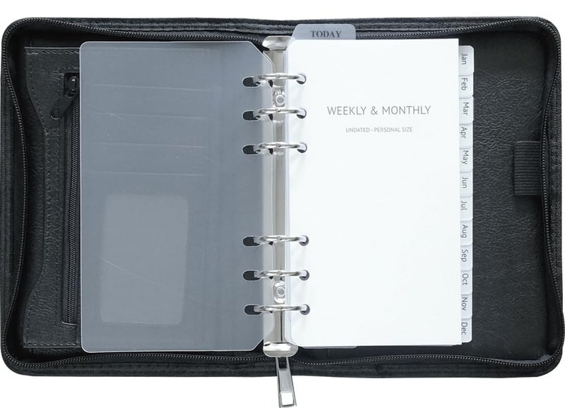FanRan Zipper Planner Organizer Simulated Leather Undated Starter Set A6Personal Size Black