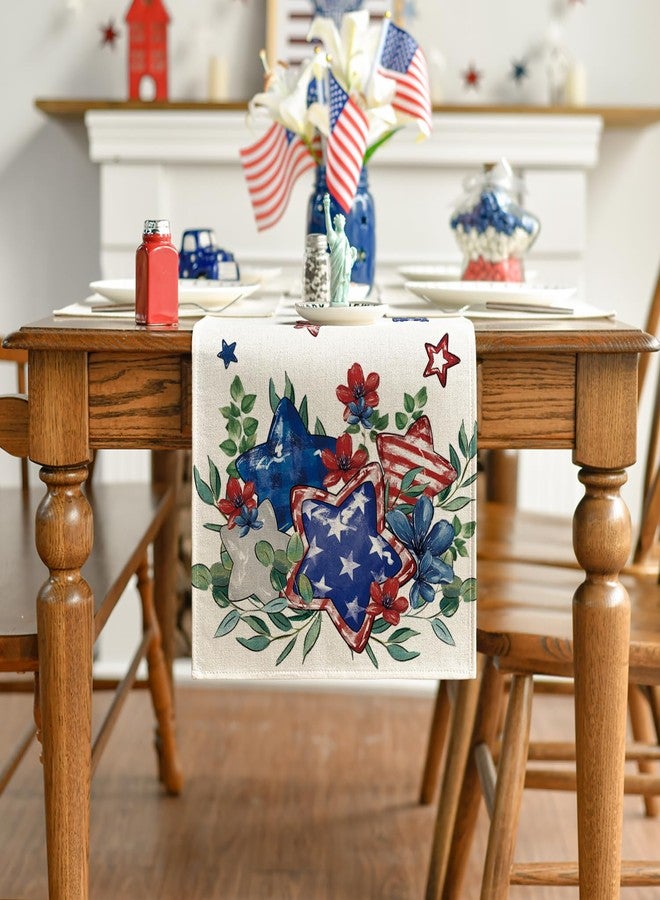 Artoid Mode Eucalyptus Flowers Stars Patriotic 4th of July Table Runner, Memorial Day Kitchen Dining Table Decoration for Home Party Decor 13x72 Inch - Image 2