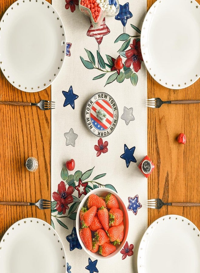 Artoid Mode Eucalyptus Flowers Stars Patriotic 4th of July Table Runner, Memorial Day Kitchen Dining Table Decoration for Home Party Decor 13x72 Inch - Image 3
