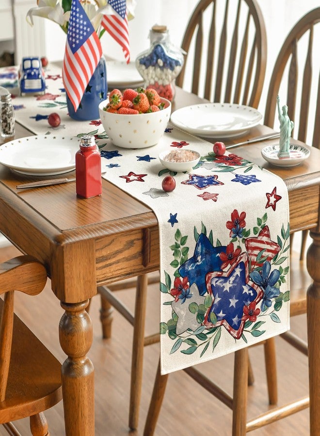 Artoid Mode Eucalyptus Flowers Stars Patriotic 4th of July Table Runner, Memorial Day Kitchen Dining Table Decoration for Home Party Decor 13x72 Inch - Image 4