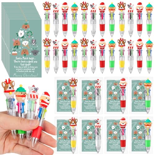 Sayglossy 24 Sets Christmas Dog Pens Bulk with Cards 4in1 Multicolor Retractable Ballpoint Pens Cute Santa Dog Design for Holiday Xmas Party Gifts - Image 1