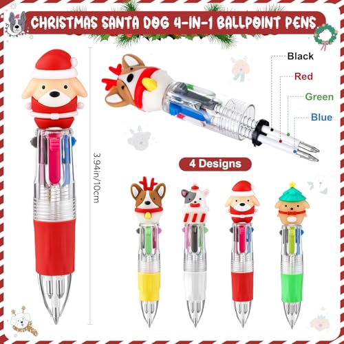 Sayglossy 24 Sets Christmas Dog Pens Bulk with Cards 4in1 Multicolor Retractable Ballpoint Pens Cute Santa Dog Design for Holiday Xmas Party Gifts - Image 3