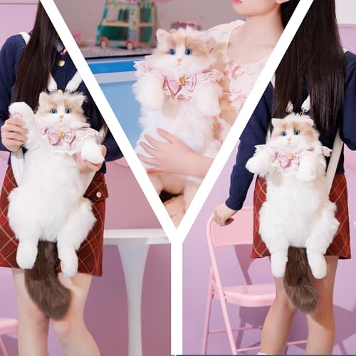 Chongker Stuffed Realistic Cat Plush Backpack, Cute and Soft Cat Shaped Backpack with Detachable Straps, Enough Room to Hold Keys, Wallet, Cell Phone, Ideal Gift for Girls, Ragdoll - Image 3