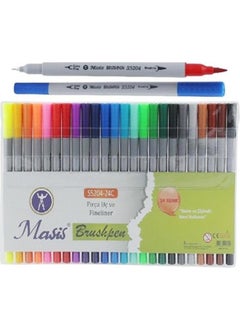 Masis Fineliner Pen Bidirectional 24 Colors 1 Pack Brush Tip and Fineliner Brushpen 24 Pcs Felt Tip Pen Thick Fine Felt Tip Pen  - Image 1