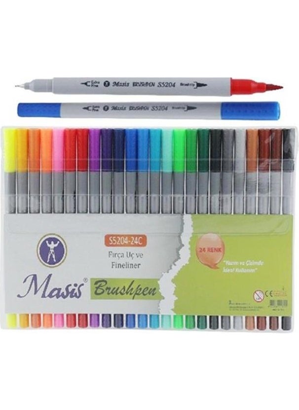 Masis - Fineliner Pen Bidirectional 24 Colors 1 Pack Brush Tip and Fineliner Brushpen 24 Pcs Felt Tip Pen Thick Fine Felt Tip Pen - Image 1