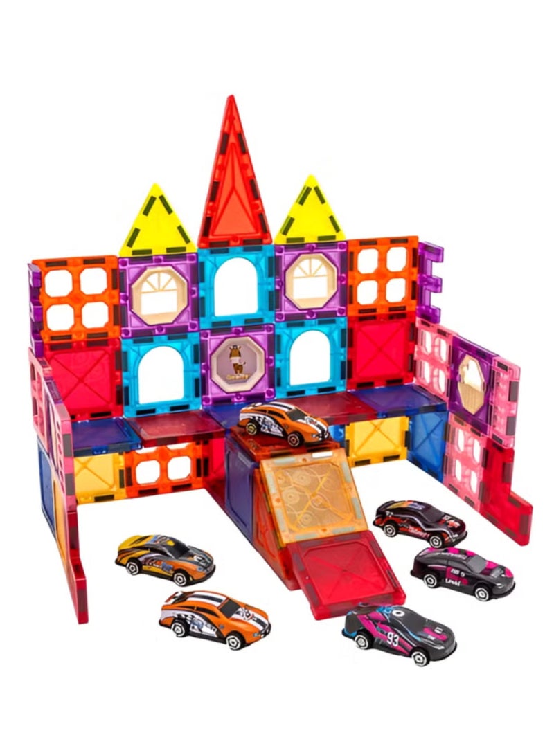 Magnetic Tiles for Kids,68Pcs With 6 Cars STEM Approved Educational Building Blocks Set, Creative Magnet Puzzles & Stacking Toys for Toddlers, Boys & Girls  - Image 2